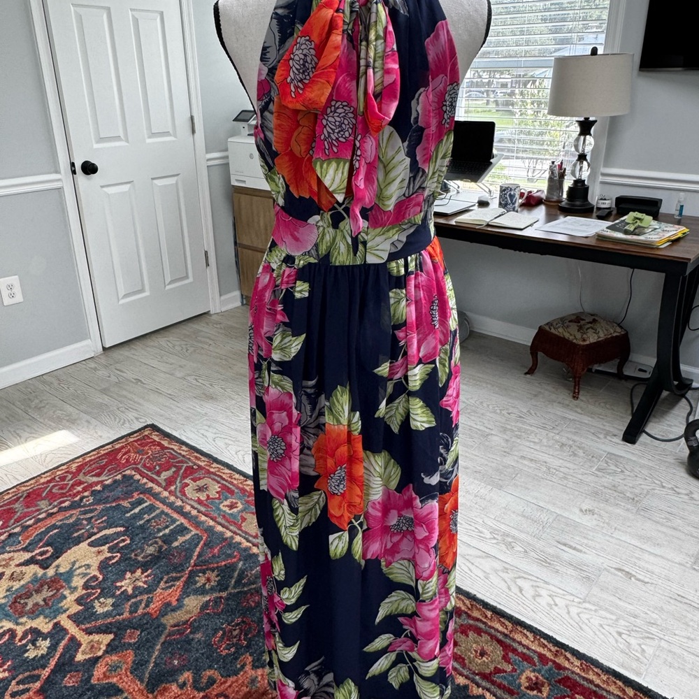 Eliza J Blue and Pink Smocked Wrap Maxi Dress